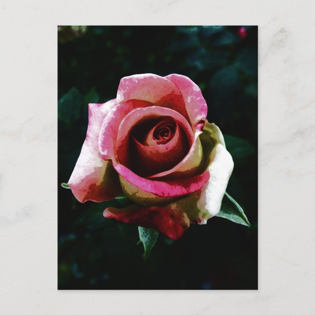 Postal Festiva Rosa roja pintada al óleo (Anverso)