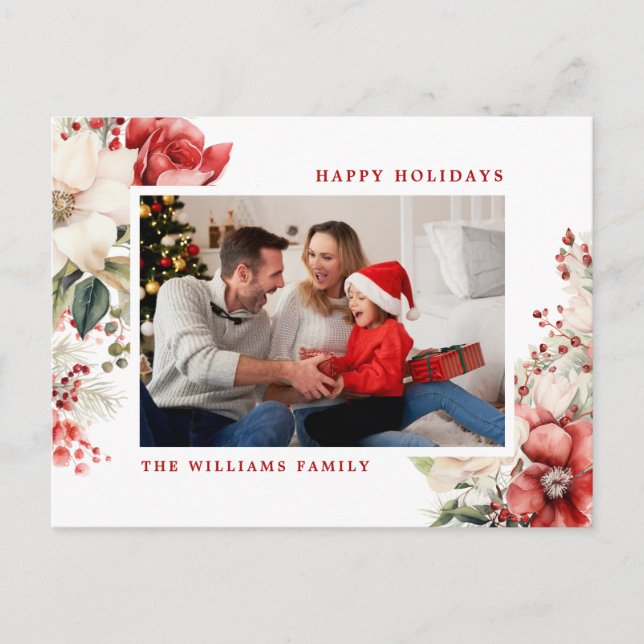 Postal Festiva Rosa Roja y Blanca - Fotos navideñas (Anverso)