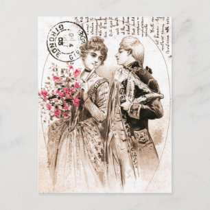 Postal Festiva Rosa rosa rosada romántica vintage de San Valentín