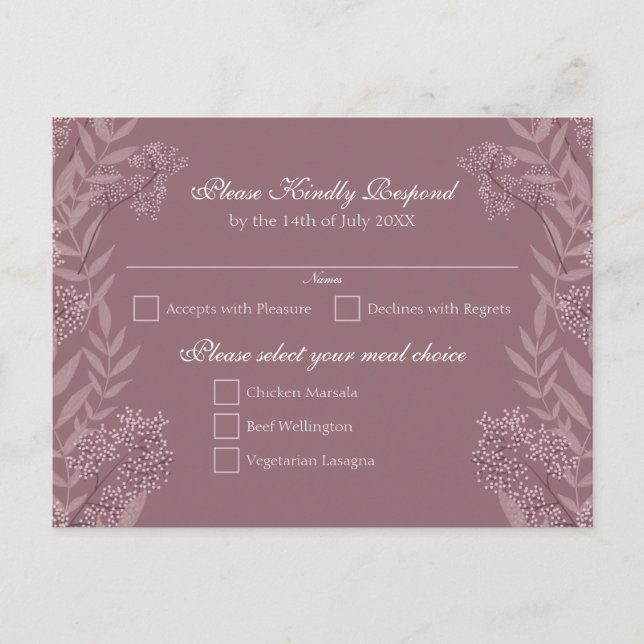 Postal Festiva Rosa Taupe Boda Vintage Botánico (Anverso)