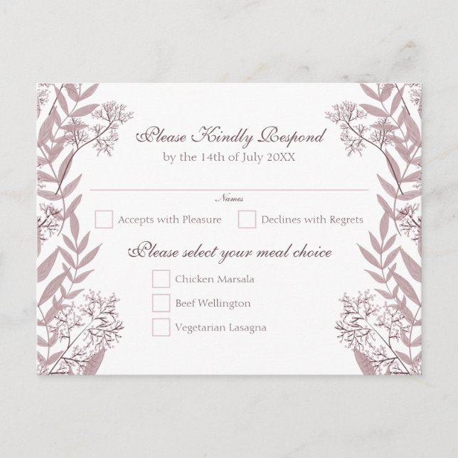 Postal Festiva Rosa Taupe Boda Vintage Botánico (Anverso)