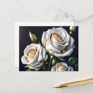 Postal Festiva Rosas blancas preciosas con detalles dorados