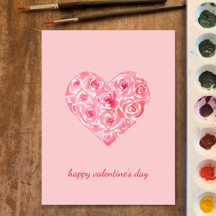 Postal Festiva Rosas de acuarela pintados a mano Día de San Valen
