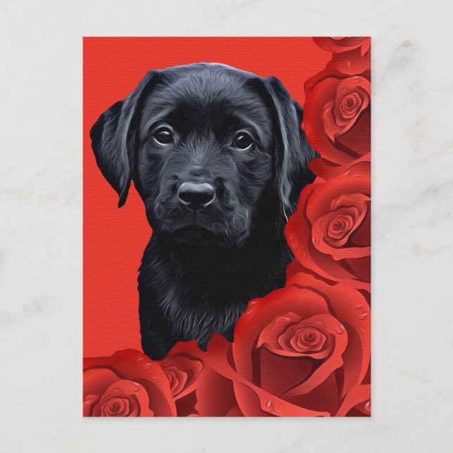 Postal Festiva Rosas de San Valentín de Cachorro - Labrador - Bla (Anverso)