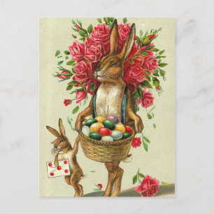 Postal Festiva Rosas del conejito de pascua y conejito magníficos