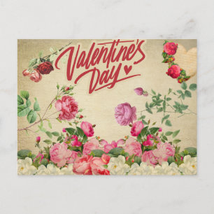 Postal Festiva Rosas El día de San Valentín de época
