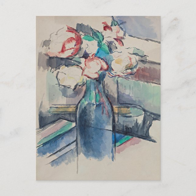 Postal Festiva Rosas en una botella de Paul Cezanne (Anverso)