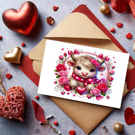 Postal Festiva Rosas exuberantes Highland Cow Valentines