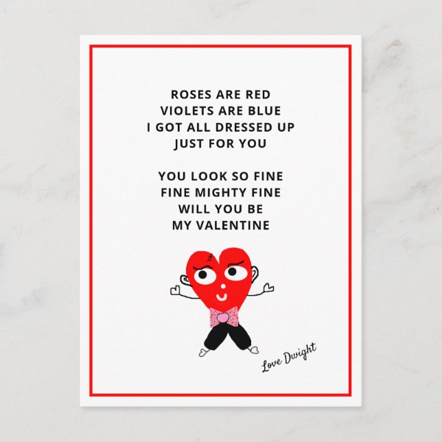 Postal Festiva Rosas graciosos son Día de San Valentín de poemas  (Anverso)