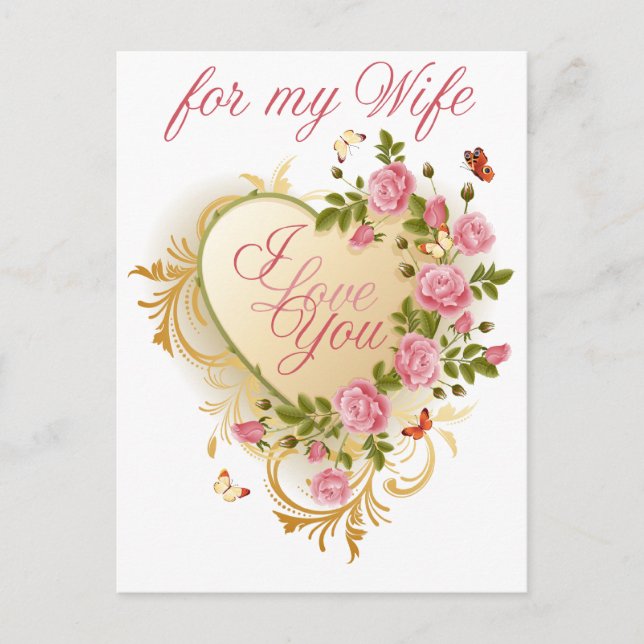 Postal Festiva Rosas rosas rosas para la esposa San Valentín post (Anverso)