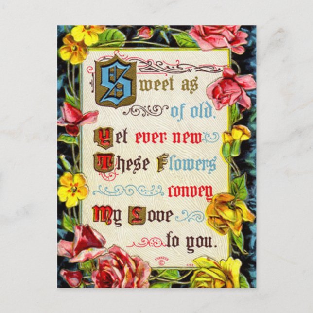 Postal Festiva Rosas Y Poema De San Valentín (Anverso)