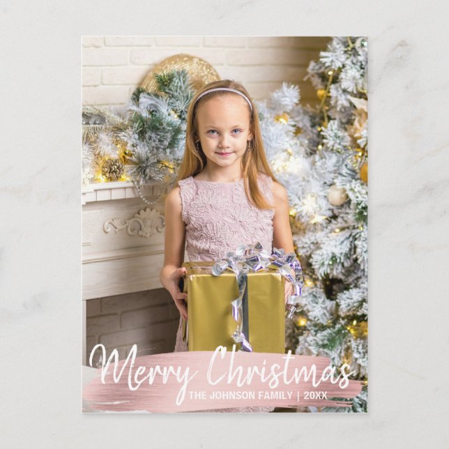 Postal Festiva Rose Gold Christmas Happy Holidays Family | PHOTO (Anverso)