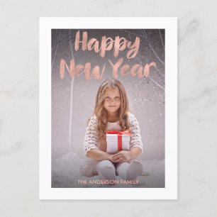 Postal Festiva Rose Gold Foil Happy New Year's Photo Postcard
