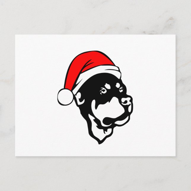 Postal Festiva Rottweiler Dog con Navidades rojos Santa Hat (Anverso)