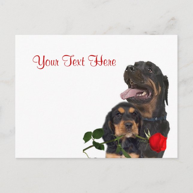 Postal Festiva Rottweiler Red Rose Valentine Design (Anverso)
