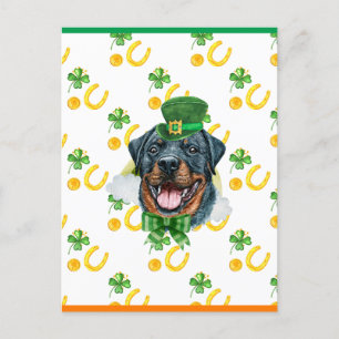 Postal Festiva Rottweiler Trébol Día de San Patricio