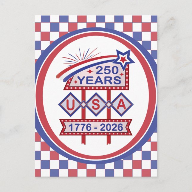 Postal Festiva Rótulo Retro USA 250 Aniversario Marquee 1776-2026 (Anverso)