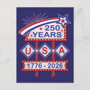 Postal Festiva Rótulo Retro USA 250 Aniversario Marquee 1776-2026