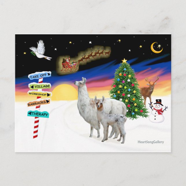 Postal Festiva Rótulos navideños - Mamá Llama y bebé (Anverso)