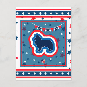 Postal Festiva Rough Collie Patriótico Rojo Blanco Azul 4 de Juli