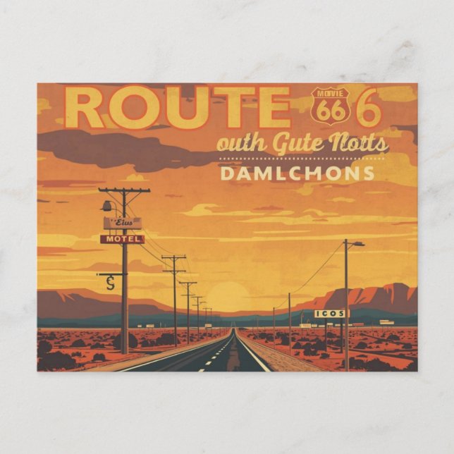 Postal Festiva Route 66 Vintage Sunset Road Art (Anverso)
