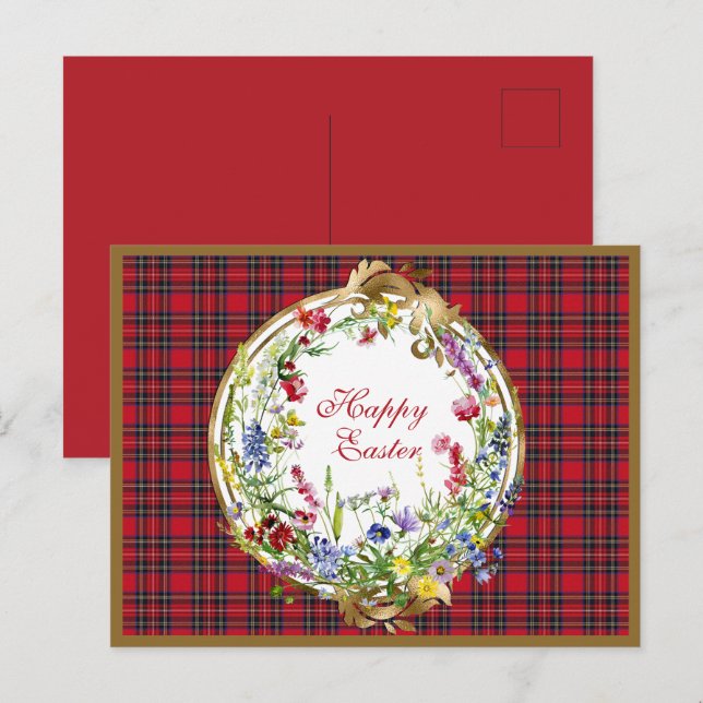 Postal Festiva Royal Stewart Modern Scottish Tartan Easter Floral (Anverso / Reverso)