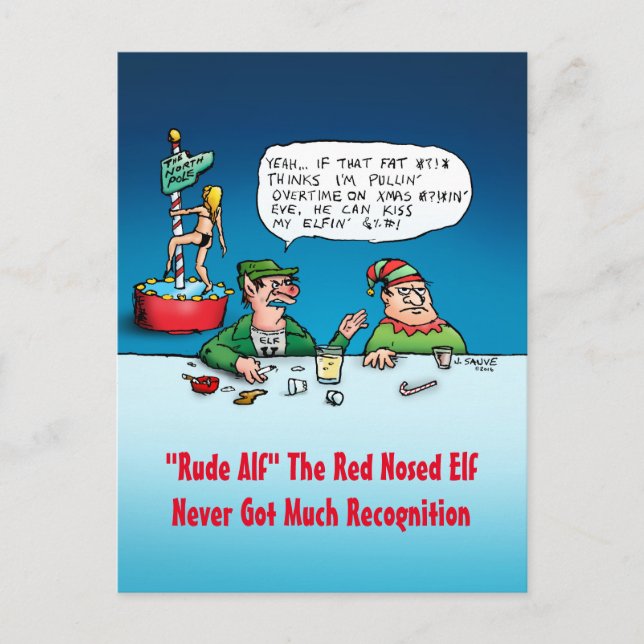 Postal Festiva Rude Alf - Funny Elf Navidades Personalizado (Anverso)
