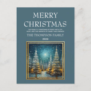 Postal Festiva Ruidosa nieve cubierta de la carretera Feliz Navid