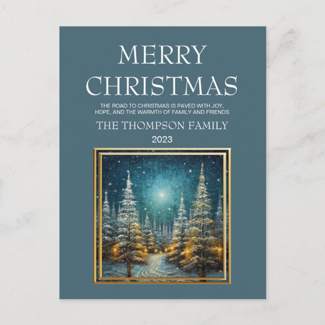 Postal Festiva Ruidosa nieve cubierta de la carretera Feliz Navid (Anverso)