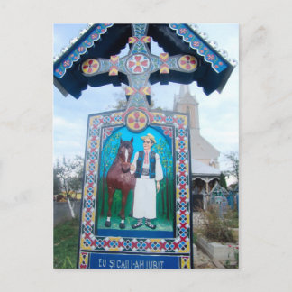 Postal Festiva Rumania, Marumures, Cementerio de cerezos, tallado