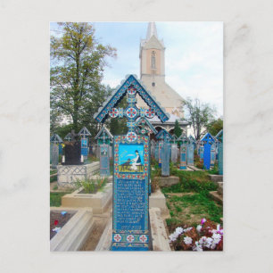 Postal Festiva Rumania, Marumures, feliz cementerio, talla de