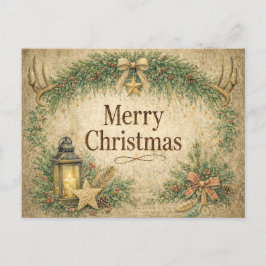 Postal Festiva Rustic Antler Wreath Merry Christmas