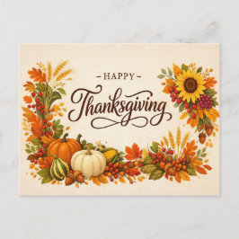 Postal Festiva Rustic Autumn Harvest Happy Thanksgiving