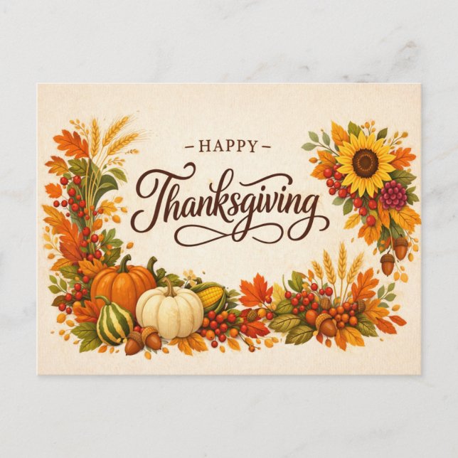 Postal Festiva Rustic Autumn Harvest Happy Thanksgiving (Anverso)