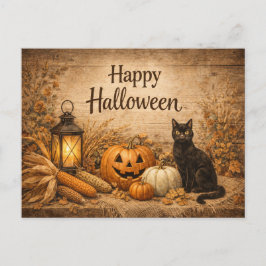 Postal Festiva Rustic Black Cat Corn Halloween