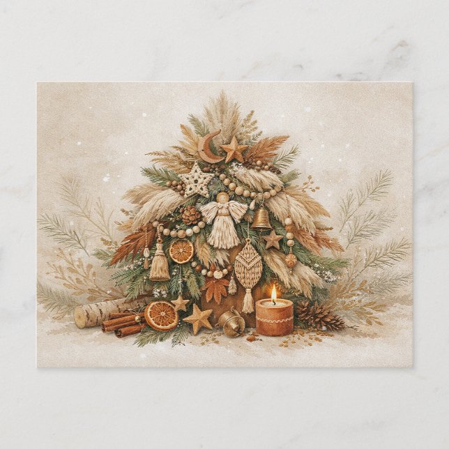 Postal Festiva Rustic Boho Christmas Tree with Natural Ornaments (Anverso)
