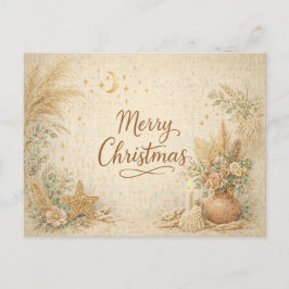 Postal Festiva Rustic Boho Neutral Floral Merry Christmas