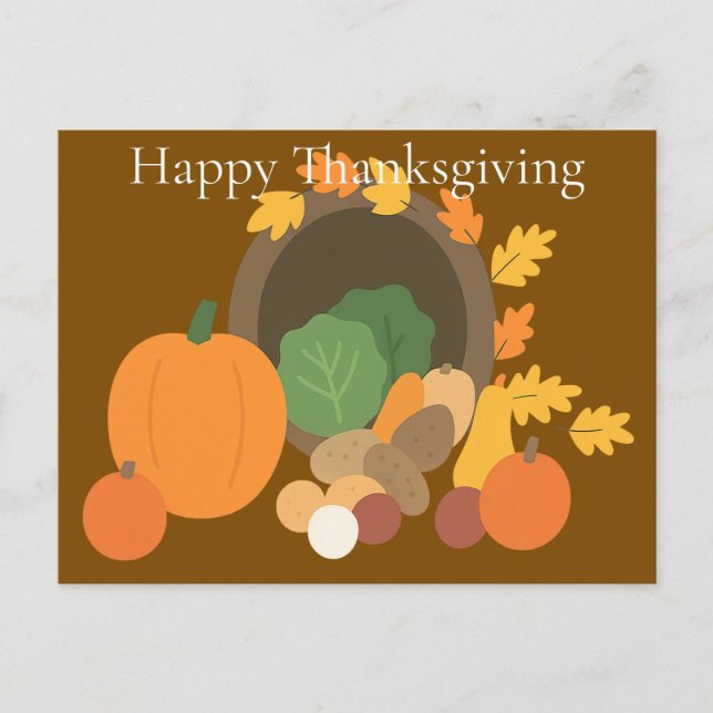 Postal Festiva Rustic Cornucopia Harvest Thanksgiving Minimalist  (Anverso)