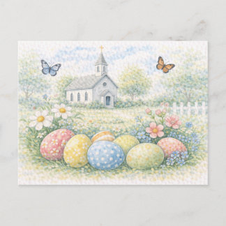 Postal Festiva Rustic Easter Church Watercolor Postcard