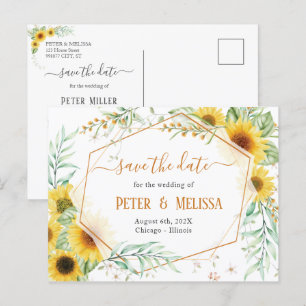 Postal Festiva Rustic Elegant Sunflower salva la fecha Postcard
