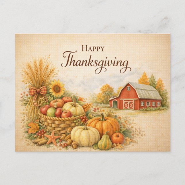 Postal Festiva Rustic Farmhouse Happy Thanksgiving Harvest  (Anverso)