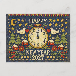 Postal Festiva Rustic Folk Art Happy New Year 2027