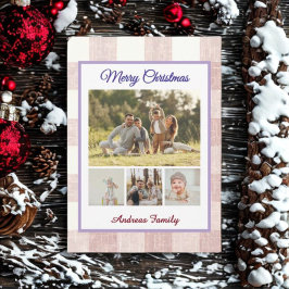 Postal Festiva Rustic Gingham 4 Photo Collage Merry Christmas 