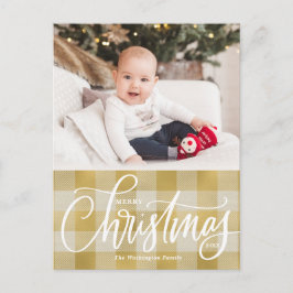 Postal Festiva Rustic Gold Plaid Merry Christmas Photo
