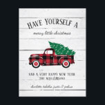 Postal Festiva Rustic Merry Christmas Tree Vintage Red Truck Card<br><div class="desc">Rustic Merry Christmas Tree Vintage Red Truck Tarjeta de Navidades - Qué manera encantadora y conveniente de enviar sus deseos de vacaciones esta temporada. La tarjeta contiene un camión vintage de búfalo rojo, que lleva un árbol navideño recién cortado sobre un fondo blanco acariciado. La tarjeta postal de los navidades...</div>