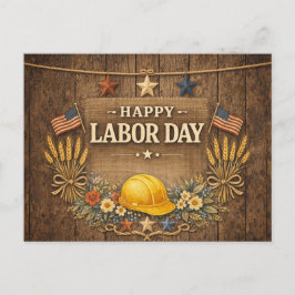 Postal Festiva Rustic Patriotic Barnwood Happy Labor Day