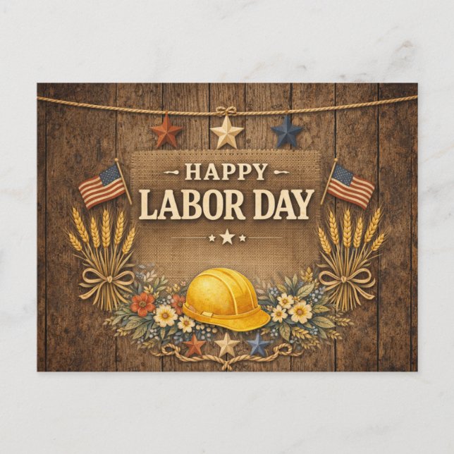 Postal Festiva Rustic Patriotic Barnwood Happy Labor Day (Anverso)