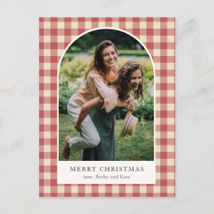 Postal Festiva Rustic Red Gingham Arch Foto Navidades modernos