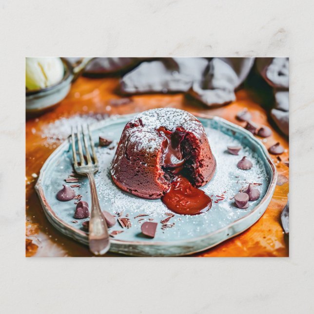 Postal Festiva Sabroso pastel de Lava de chocolate cumpleaños (Anverso)