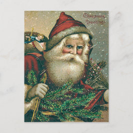 Postal Festiva Saco de juguetes de hoja perenne de Santa Claus